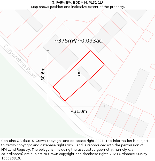 5, FAIRVIEW, BODMIN, PL31 1LF: Plot and title map