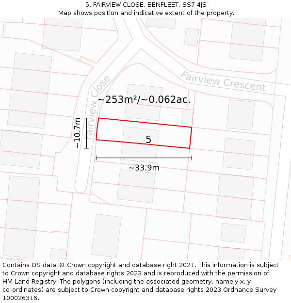 5, FAIRVIEW CLOSE, BENFLEET, SS7 4JS: Plot and title map