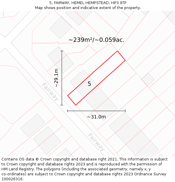 5, FAIRWAY, HEMEL HEMPSTEAD, HP3 9TP: Plot and title map