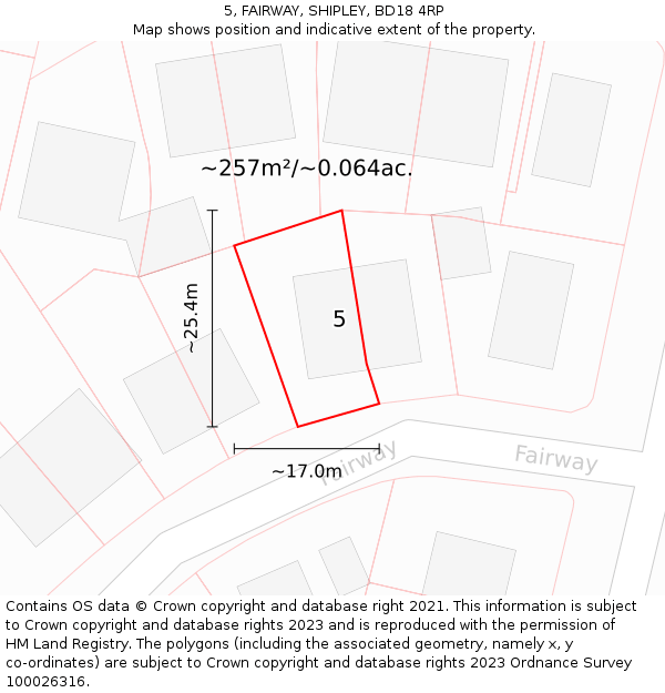 5, FAIRWAY, SHIPLEY, BD18 4RP: Plot and title map
