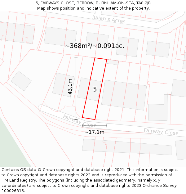 5, FAIRWAYS CLOSE, BERROW, BURNHAM-ON-SEA, TA8 2JR: Plot and title map