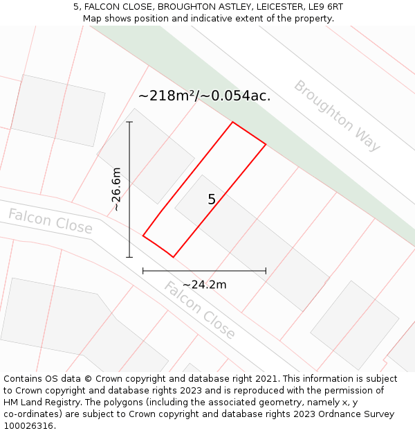 5, FALCON CLOSE, BROUGHTON ASTLEY, LEICESTER, LE9 6RT: Plot and title map