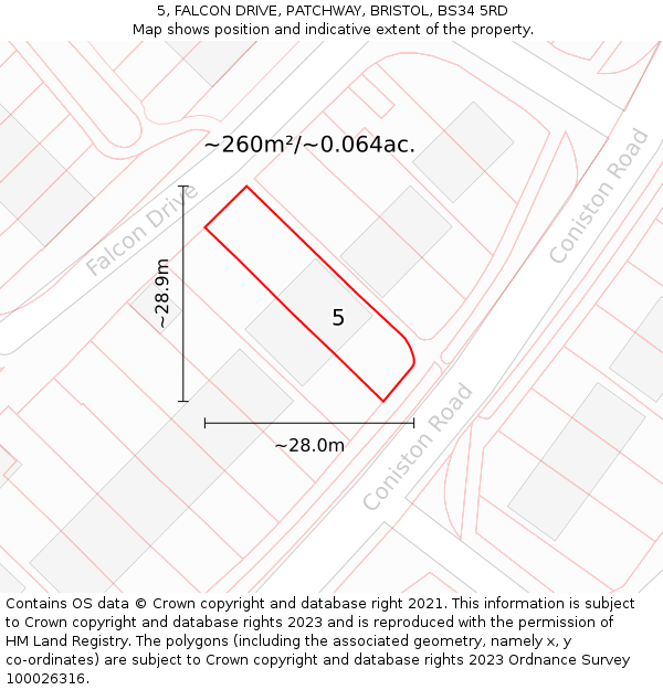 5, FALCON DRIVE, PATCHWAY, BRISTOL, BS34 5RD: Plot and title map