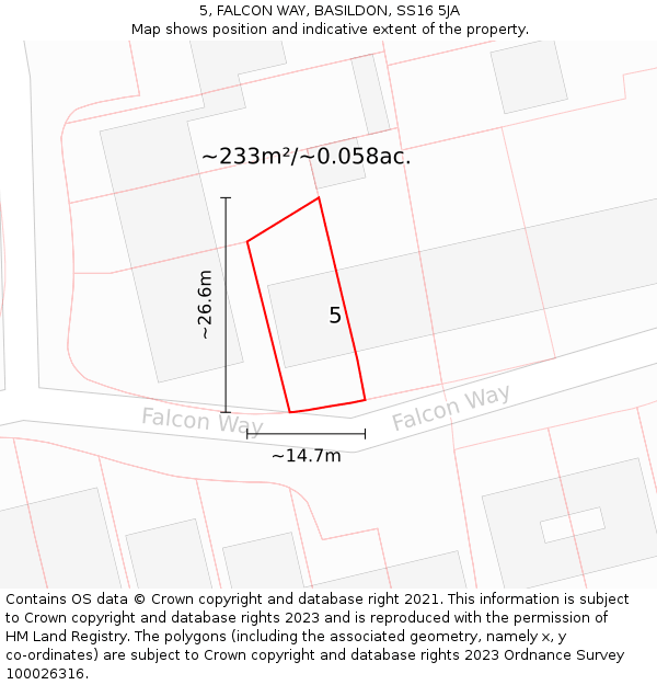 5, FALCON WAY, BASILDON, SS16 5JA: Plot and title map