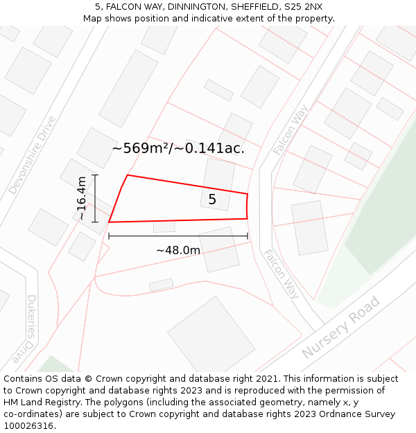 5, FALCON WAY, DINNINGTON, SHEFFIELD, S25 2NX: Plot and title map