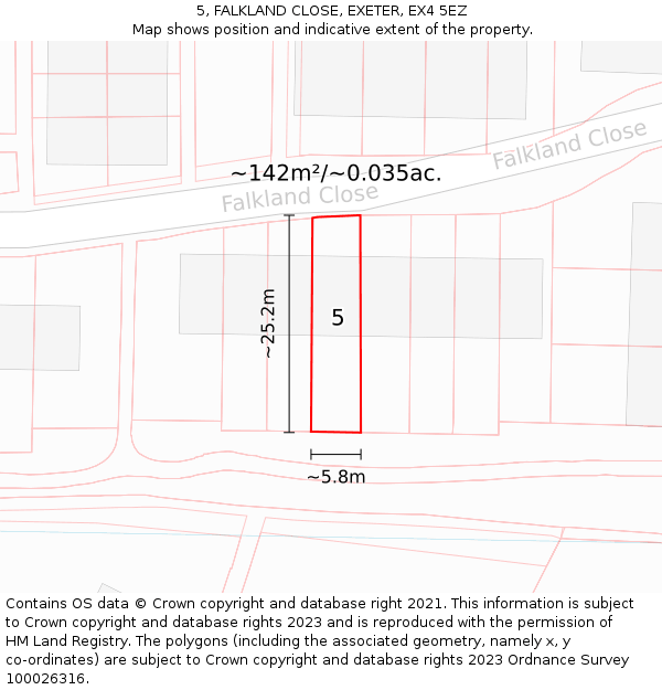 5, FALKLAND CLOSE, EXETER, EX4 5EZ: Plot and title map