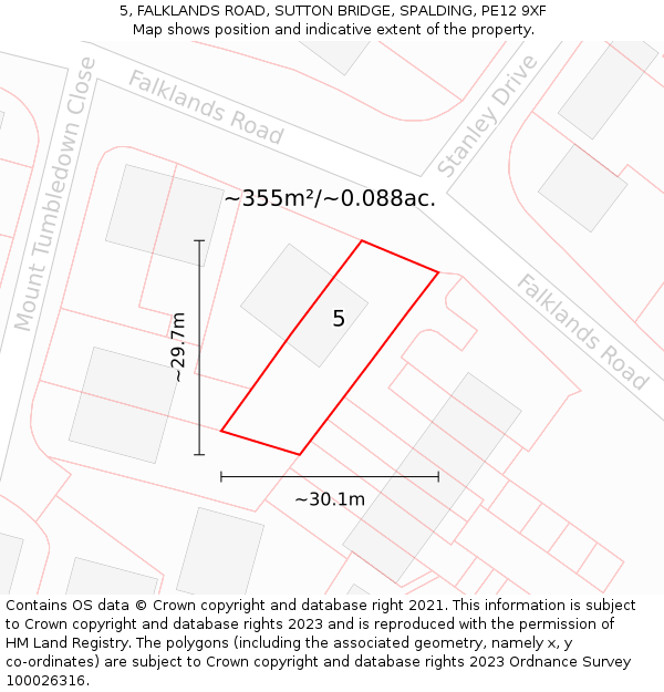 5, FALKLANDS ROAD, SUTTON BRIDGE, SPALDING, PE12 9XF: Plot and title map