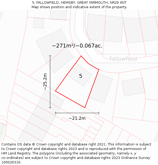 5, FALLOWFIELD, HEMSBY, GREAT YARMOUTH, NR29 4NT: Plot and title map