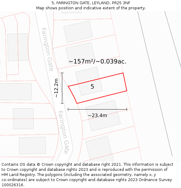 5, FARINGTON GATE, LEYLAND, PR25 3NF: Plot and title map