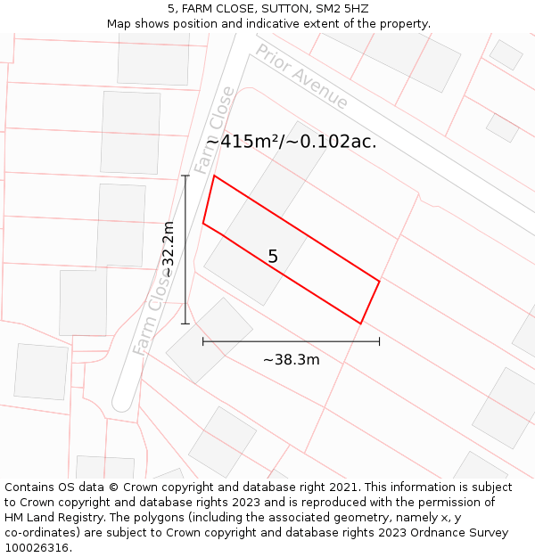 5, FARM CLOSE, SUTTON, SM2 5HZ: Plot and title map