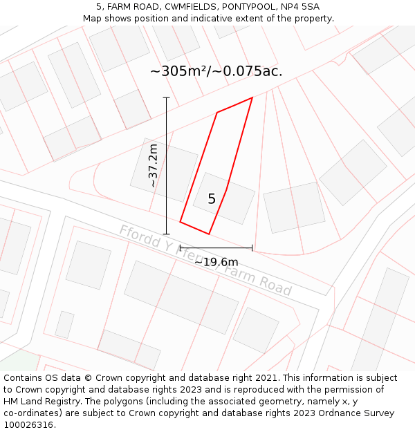 5, FARM ROAD, CWMFIELDS, PONTYPOOL, NP4 5SA: Plot and title map