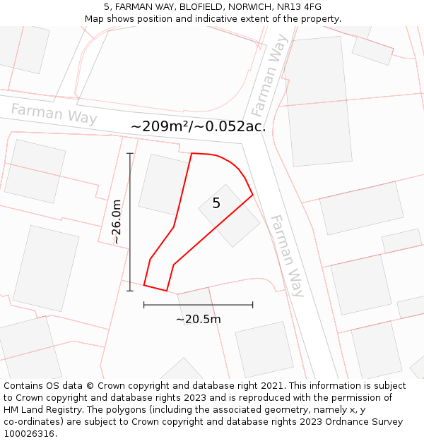 5, FARMAN WAY, BLOFIELD, NORWICH, NR13 4FG: Plot and title map