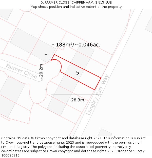 5, FARMER CLOSE, CHIPPENHAM, SN15 1UE: Plot and title map