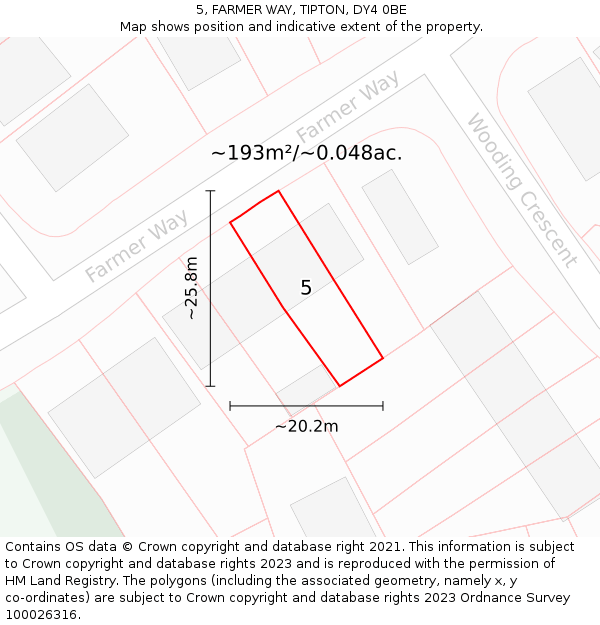 5, FARMER WAY, TIPTON, DY4 0BE: Plot and title map