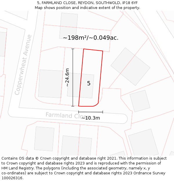 5, FARMLAND CLOSE, REYDON, SOUTHWOLD, IP18 6YF: Plot and title map