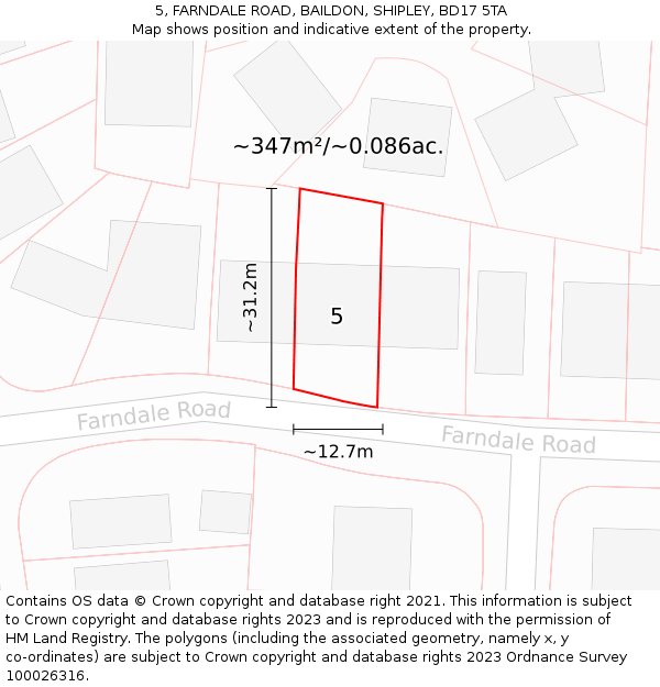 5, FARNDALE ROAD, BAILDON, SHIPLEY, BD17 5TA: Plot and title map