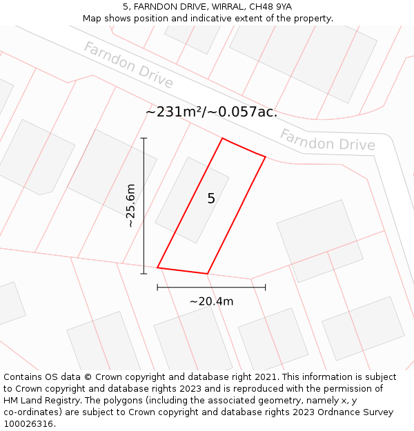 5, FARNDON DRIVE, WIRRAL, CH48 9YA: Plot and title map