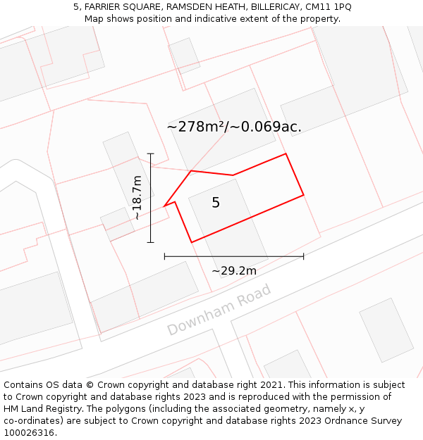 5, FARRIER SQUARE, RAMSDEN HEATH, BILLERICAY, CM11 1PQ: Plot and title map