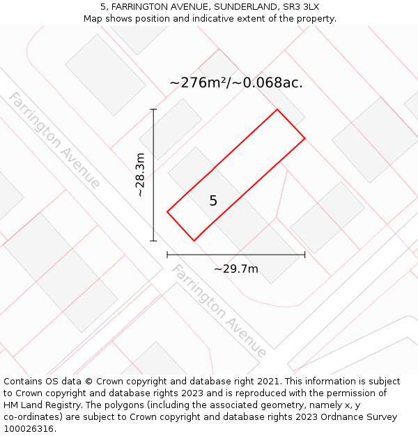 5, FARRINGTON AVENUE, SUNDERLAND, SR3 3LX: Plot and title map