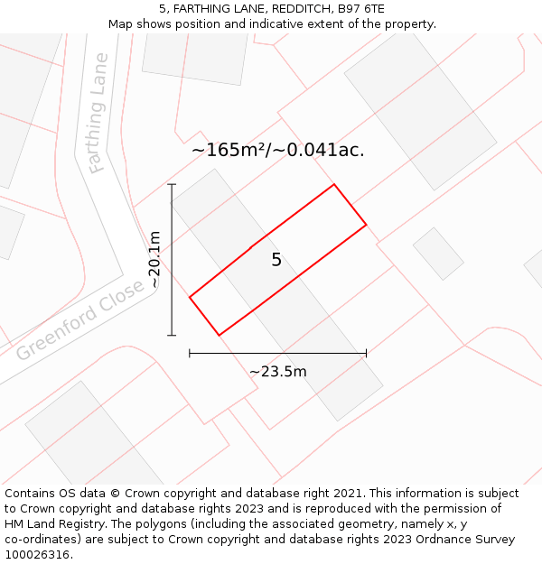 5, FARTHING LANE, REDDITCH, B97 6TE: Plot and title map