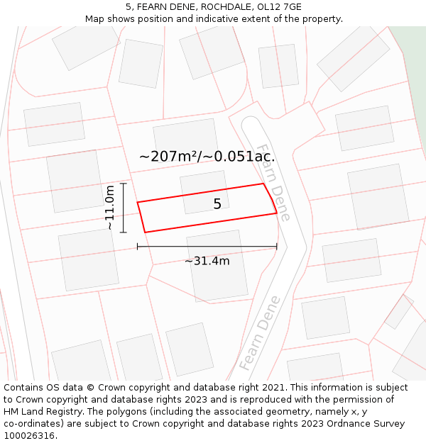 5, FEARN DENE, ROCHDALE, OL12 7GE: Plot and title map