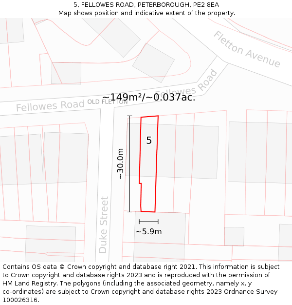 5, FELLOWES ROAD, PETERBOROUGH, PE2 8EA: Plot and title map
