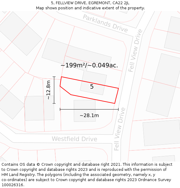 5, FELLVIEW DRIVE, EGREMONT, CA22 2JL: Plot and title map