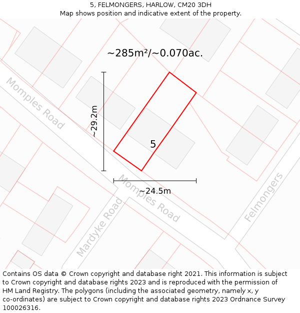 5, FELMONGERS, HARLOW, CM20 3DH: Plot and title map