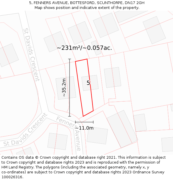 5, FENNERS AVENUE, BOTTESFORD, SCUNTHORPE, DN17 2GH: Plot and title map