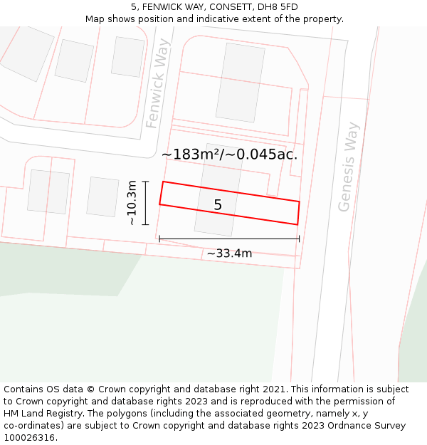 5, FENWICK WAY, CONSETT, DH8 5FD: Plot and title map