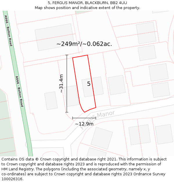 5, FERGUS MANOR, BLACKBURN, BB2 4UU: Plot and title map
