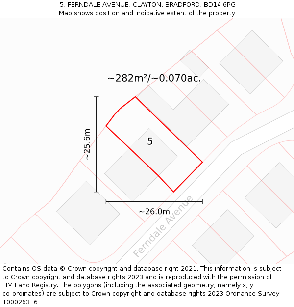 5, FERNDALE AVENUE, CLAYTON, BRADFORD, BD14 6PG: Plot and title map