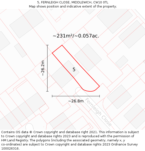 5, FERNLEIGH CLOSE, MIDDLEWICH, CW10 0TL: Plot and title map