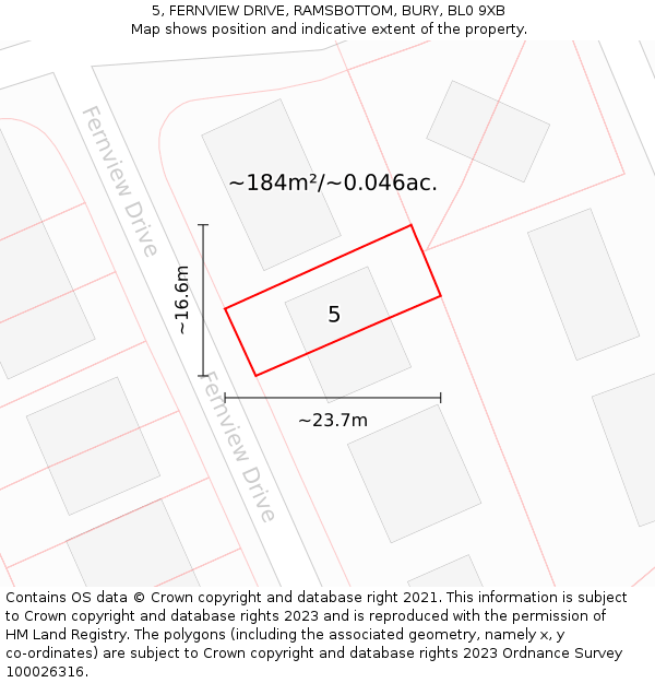 5, FERNVIEW DRIVE, RAMSBOTTOM, BURY, BL0 9XB: Plot and title map