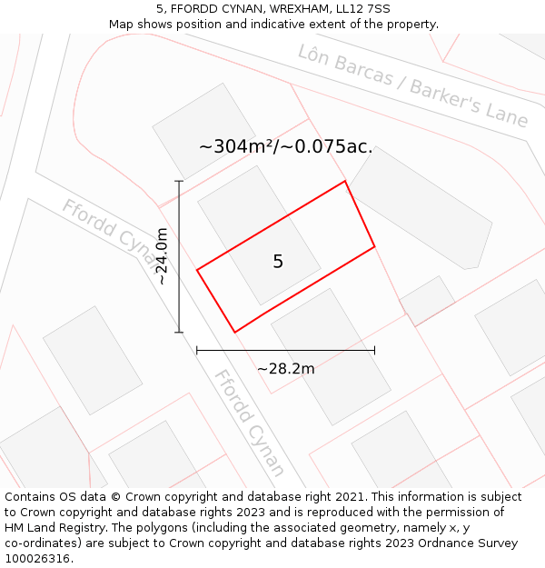 5, FFORDD CYNAN, WREXHAM, LL12 7SS: Plot and title map