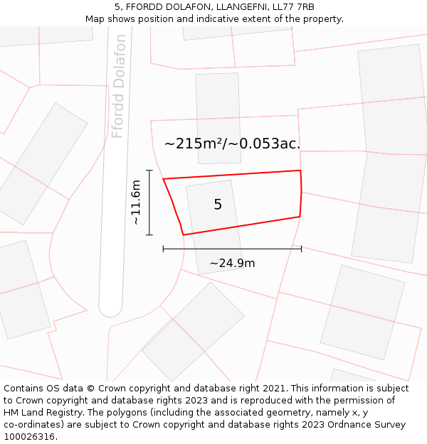 5, FFORDD DOLAFON, LLANGEFNI, LL77 7RB: Plot and title map