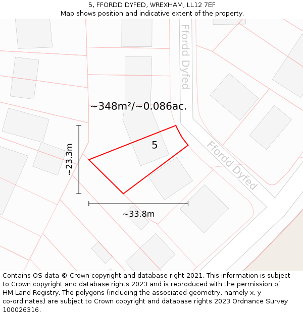 5, FFORDD DYFED, WREXHAM, LL12 7EF: Plot and title map