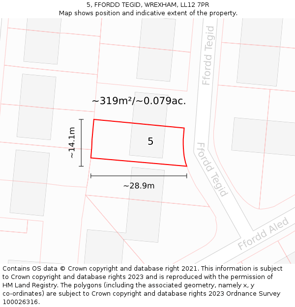 5, FFORDD TEGID, WREXHAM, LL12 7PR: Plot and title map