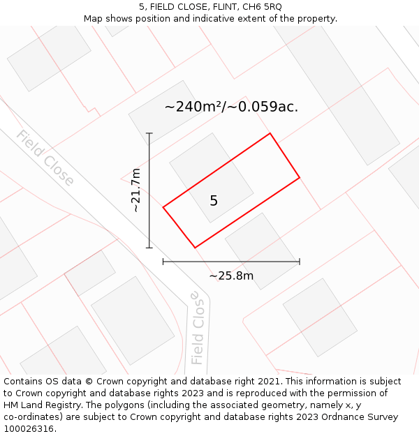 5, FIELD CLOSE, FLINT, CH6 5RQ: Plot and title map