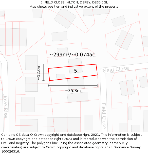 5, FIELD CLOSE, HILTON, DERBY, DE65 5GL: Plot and title map