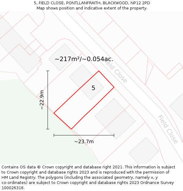 5, FIELD CLOSE, PONTLLANFRAITH, BLACKWOOD, NP12 2PD: Plot and title map