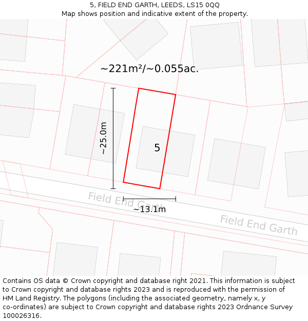 5, FIELD END GARTH, LEEDS, LS15 0QQ: Plot and title map