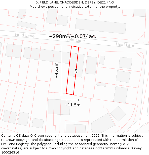 5, FIELD LANE, CHADDESDEN, DERBY, DE21 4NG: Plot and title map