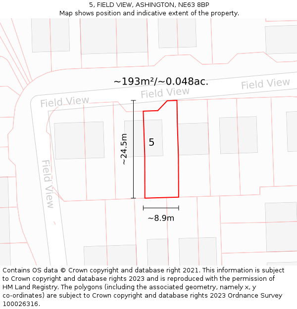 5, FIELD VIEW, ASHINGTON, NE63 8BP: Plot and title map