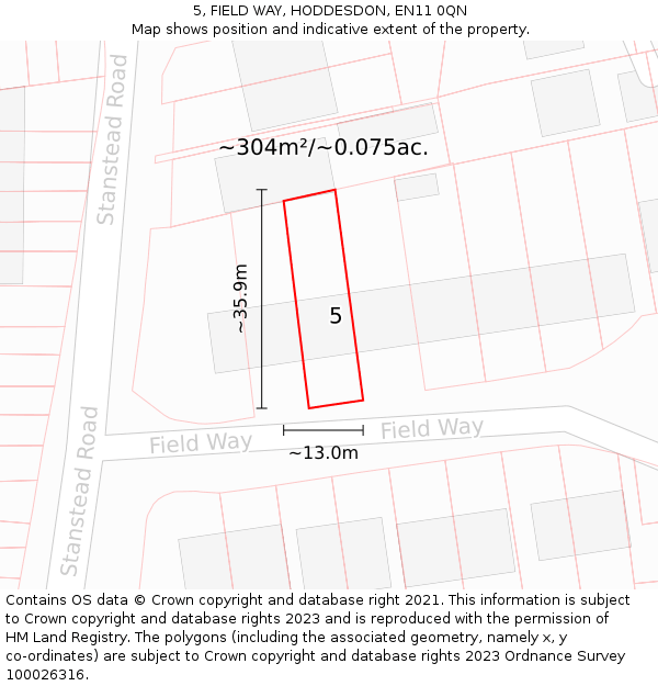 5, FIELD WAY, HODDESDON, EN11 0QN: Plot and title map