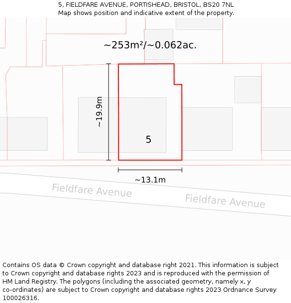 5, FIELDFARE AVENUE, PORTISHEAD, BRISTOL, BS20 7NL: Plot and title map