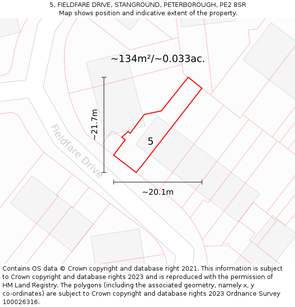 5, FIELDFARE DRIVE, STANGROUND, PETERBOROUGH, PE2 8SR: Plot and title map