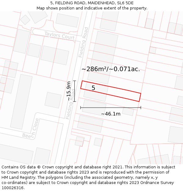 5, FIELDING ROAD, MAIDENHEAD, SL6 5DE: Plot and title map
