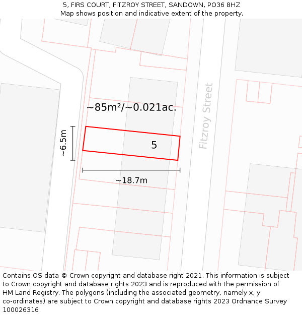 5, FIRS COURT, FITZROY STREET, SANDOWN, PO36 8HZ: Plot and title map