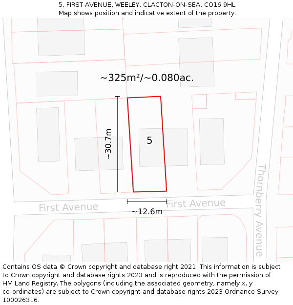 5, FIRST AVENUE, WEELEY, CLACTON-ON-SEA, CO16 9HL: Plot and title map